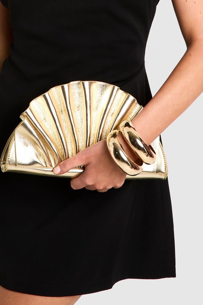 Metallic Ruffle Clutch Bag