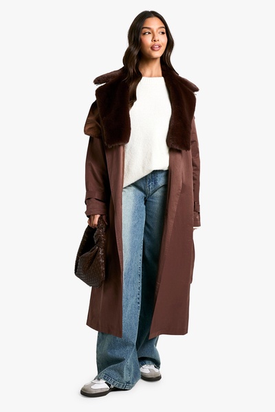 Fur Trim Trench Coat