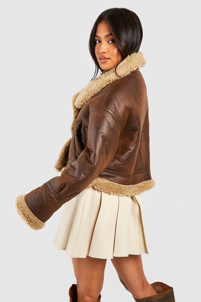 Petite Teddy Trim Aviator Jacket