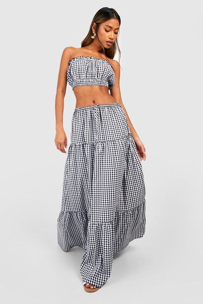 Seersucker Gingham Ruffle Bandeau & Maxi Skirt