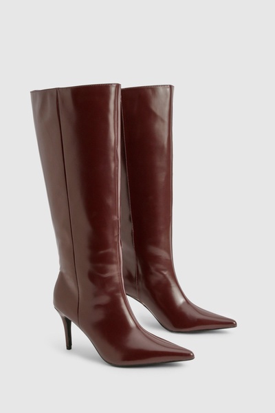 Premium Leather Look Pointed Knee High Boots 