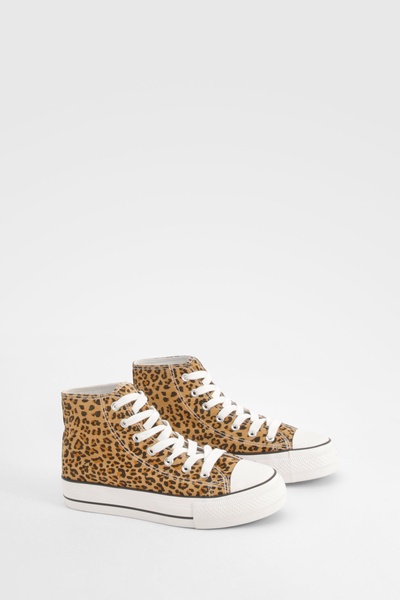 Leopard Print Platform High Top Lace Up Sneakers