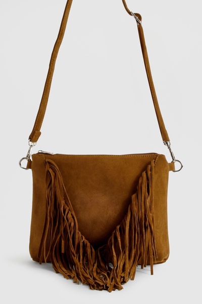 Suedette Fringed Cross Body Bag