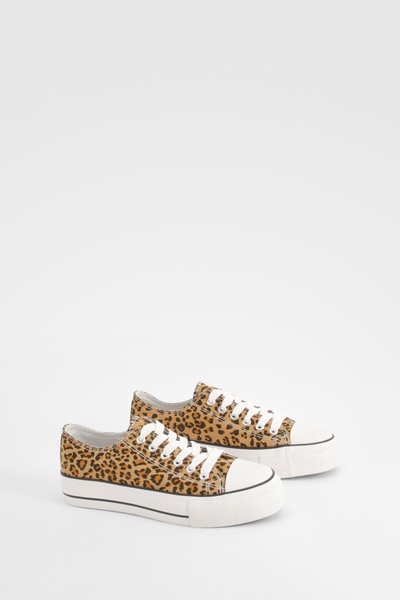 Leopard Print Platform Low Top Lace Up Sneakers