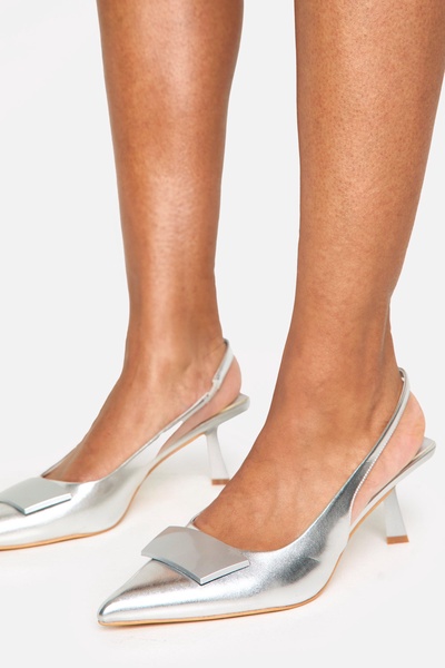 Metallic Trim Detail Slingback Court Shoes 