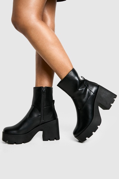 Chunky Heeled Sock Ankle Boots