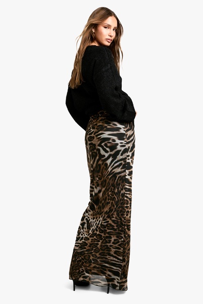 Leopard Print Mesh Maxi Skirt