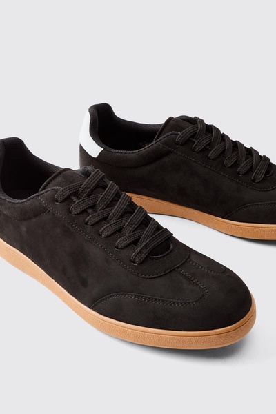 Faux Suede Trainer In Black