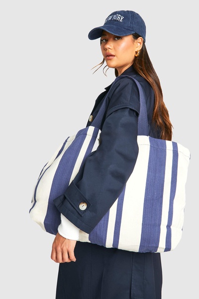 Stripe Canvas Oversized Tote Bag