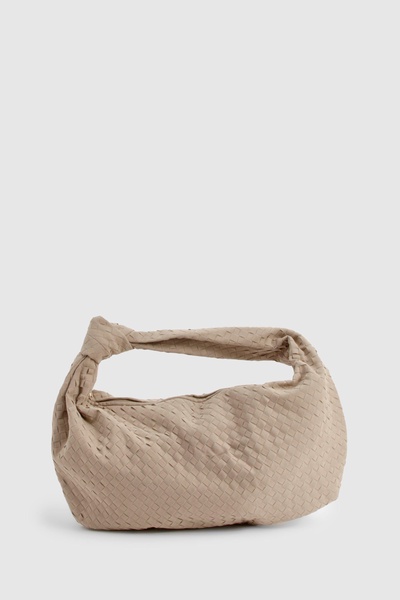 Faux Suede Woven Knot Oversized Shoulder Bag