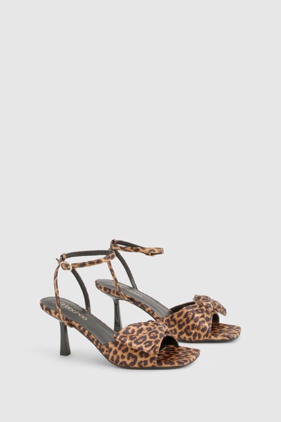 Leopard Print Satin Half Bow Heels