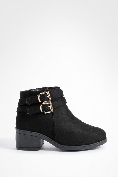 Wide Width Two Buckle Block Heel Chelsea Boots