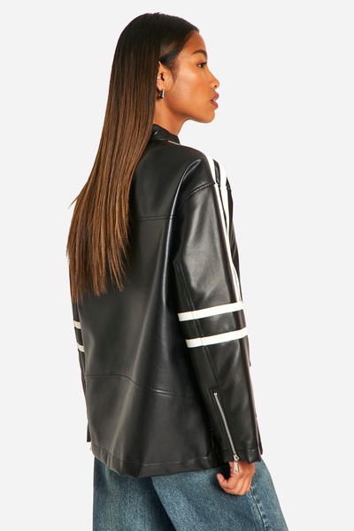 Moto Detail Oversized Faux Leather Jacket 