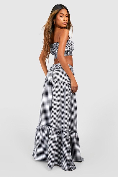 Seersucker Gingham Ruffle Bandeau & Maxi Skirt