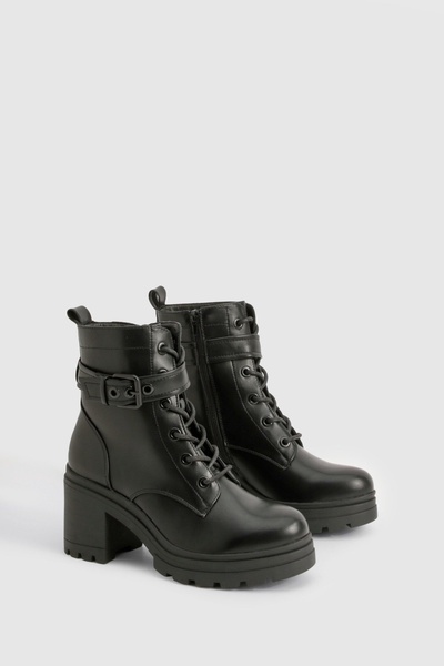 Buckle Detail Lace Up Combat Boots