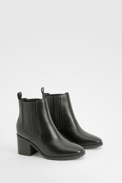 Wide Width Elastic Panel Low Block Heeled Ankle Boots