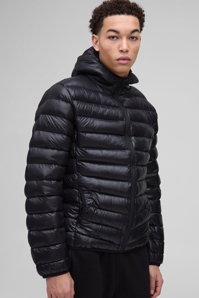 High Shine Quilted Hooded Jacket In Black