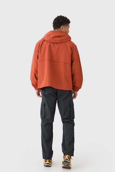 Colour Block Hooded Nylon Windbreaker In Rust