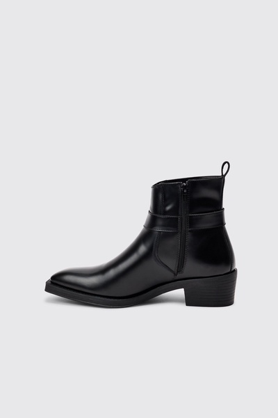 PU Square Toe Buckle Detail Boot In Black