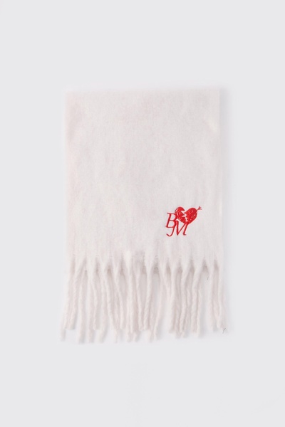 Cream Heart Graphic Fringe Scarf