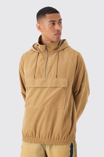 Peached Hooded Windbreaker In Tan