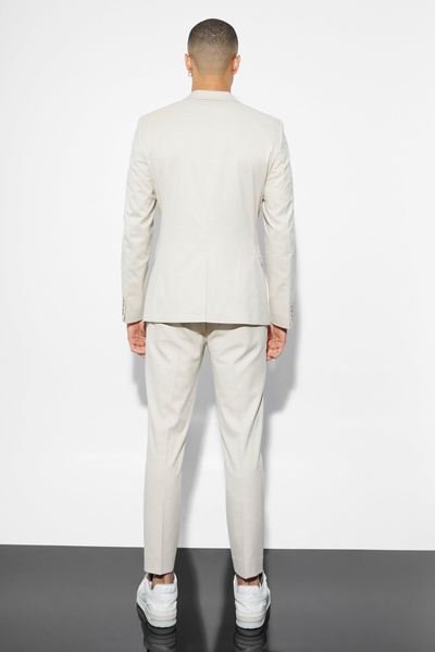 Skinny Single Breasted Linen Suit Jacket