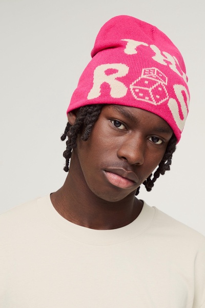 Dice Graphic Beanie In Pink