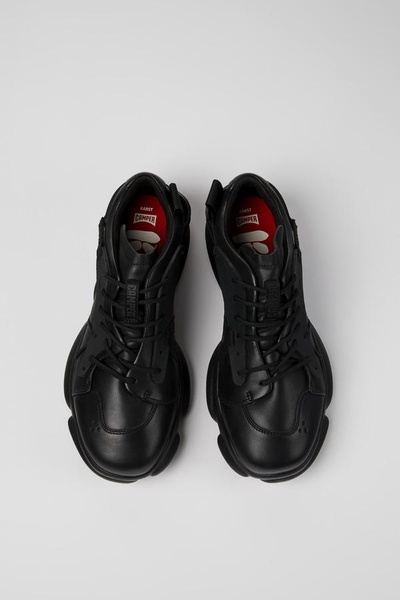 Black leather and textile sneakers for men