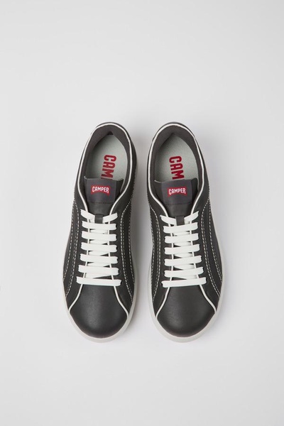 Dark gray leather sneakers for men