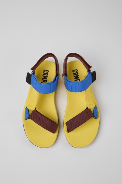 Yellow, blue, and burgundy sandals for men