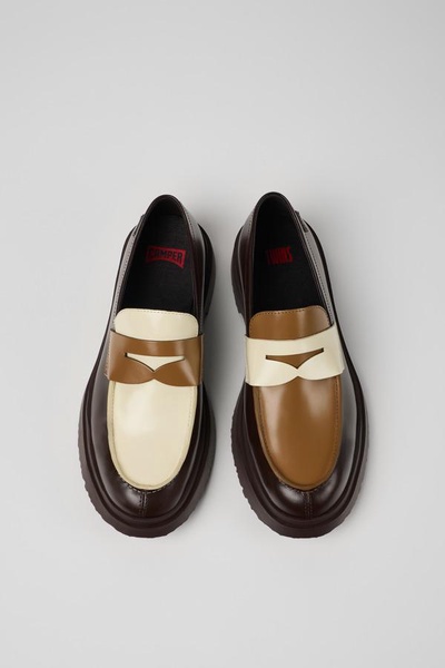 Brown and white leather loafers for men