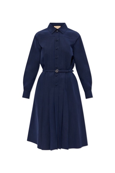 Gucci Belted Waist Pleated Shirt Dress