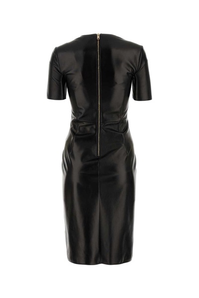 Prada Logo Patch Short-Sleeved Midi Leather Dress