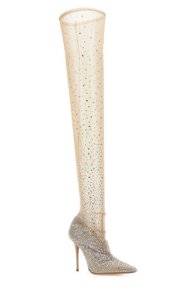 Gedebe Pointed-Toe Embellished Mesh Boots