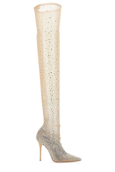 Gedebe Pointed-Toe Embellished Mesh Boots