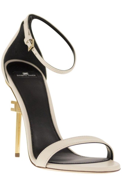 Elisabetta Franchi Leather Sandals With Logo Heel