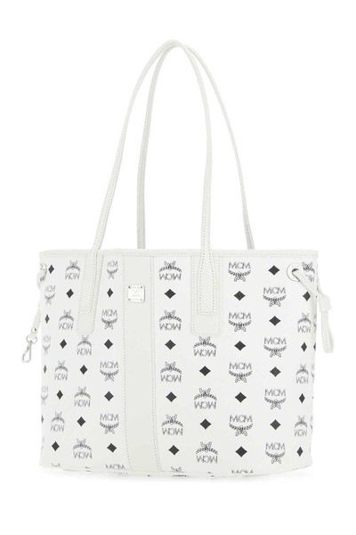 Mcm Woman White Canvas Reversible Liz Shopping Bag