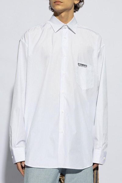 Vetements Logo Detailed Striped Oversize Shirt