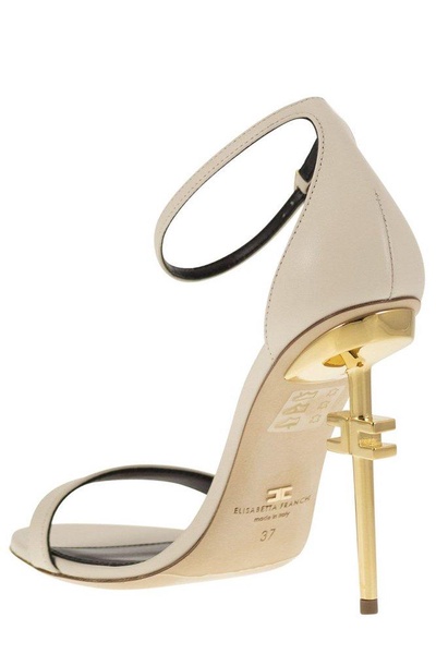 Elisabetta Franchi Leather Sandals With Logo Heel