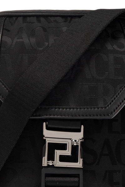 Versace Greca Plaque Foldover Top Messenger Bag