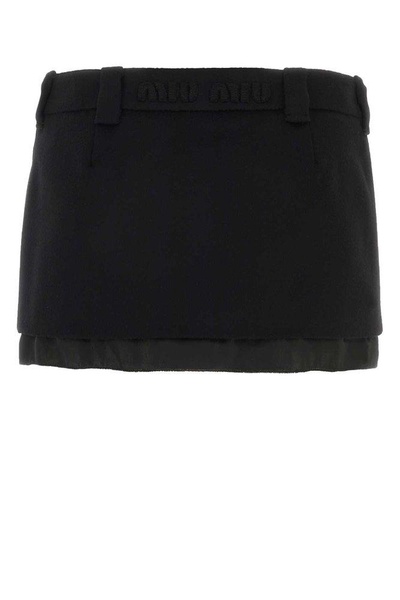 Miu Miu Woman Black Wool Blend Mini Skirt