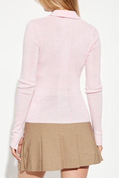 Ganni Long-Sleeved Knitted Polo Top