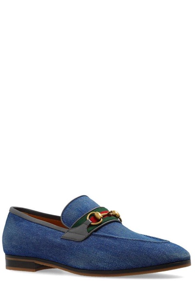 Paride Leather-Trimmed Denim Horsebit Loafers