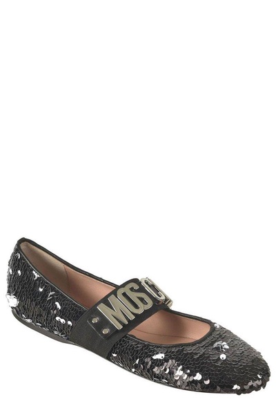 Moschino Logo Lettering Sequinned Ballerina Shoes