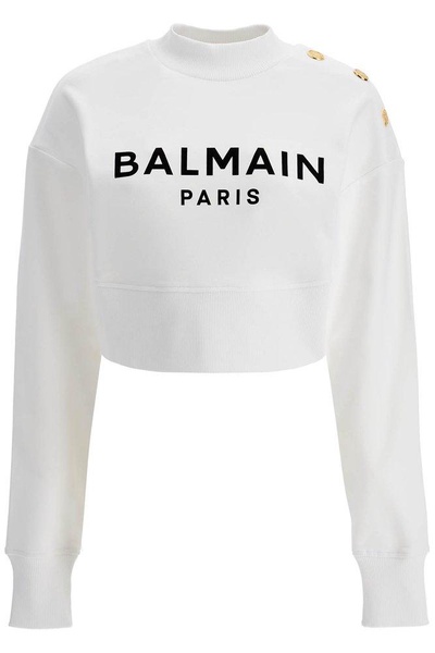 Balmain Logo Printed Crewneck Cropped Sweatshirt