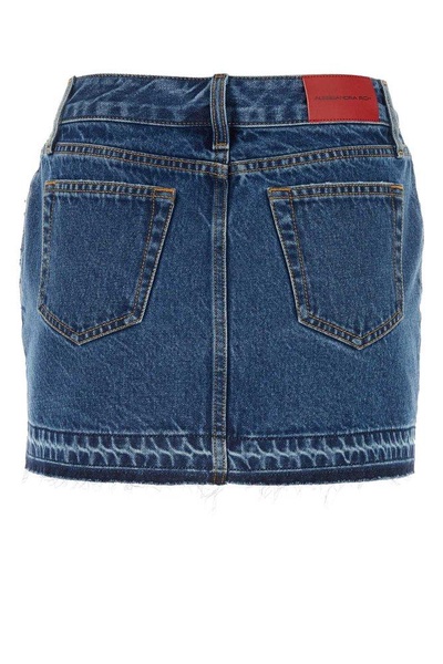 Alessandra Rich Embellished Frayed Hem Denim Mini Skirt