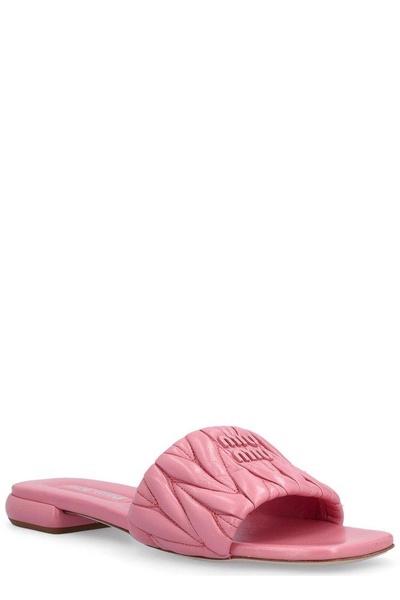 Miu Miu Logo Quilted Slip-On Sandals