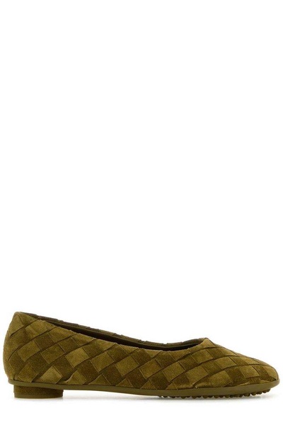 Bottega Veneta Woman Olive Green Suede Atomic Ballerinas