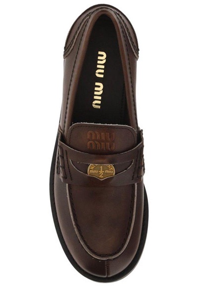 Miu Miu Logo Embossed Slip-On Penny Loafers