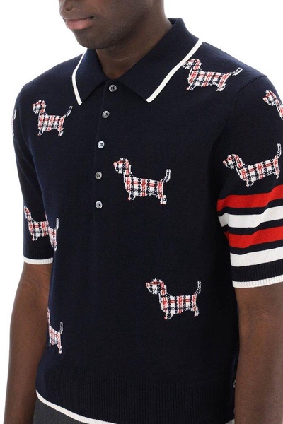 Thom Browne Hector Intarsia-Knit Short Sleeved Polo Top